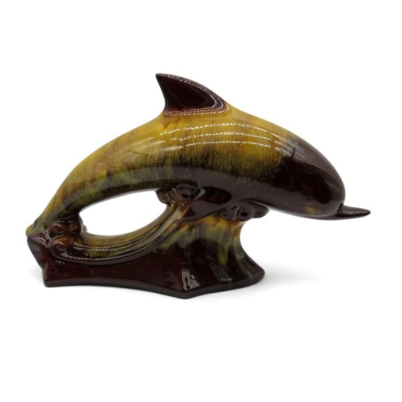 Blue Mountain Pottery DOLPHIN in Brown And Yellow Glaze Canada Vintage 16" - Picture 1 of 12